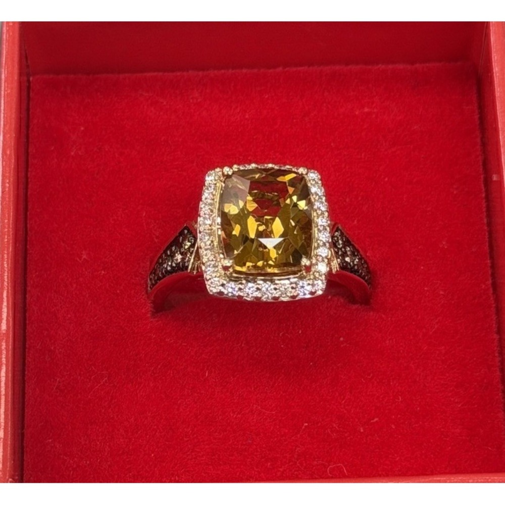 Vintage Le Vian Ring Citrine Chocolate Diamonds 14k Yellow Gold EUC Size 7